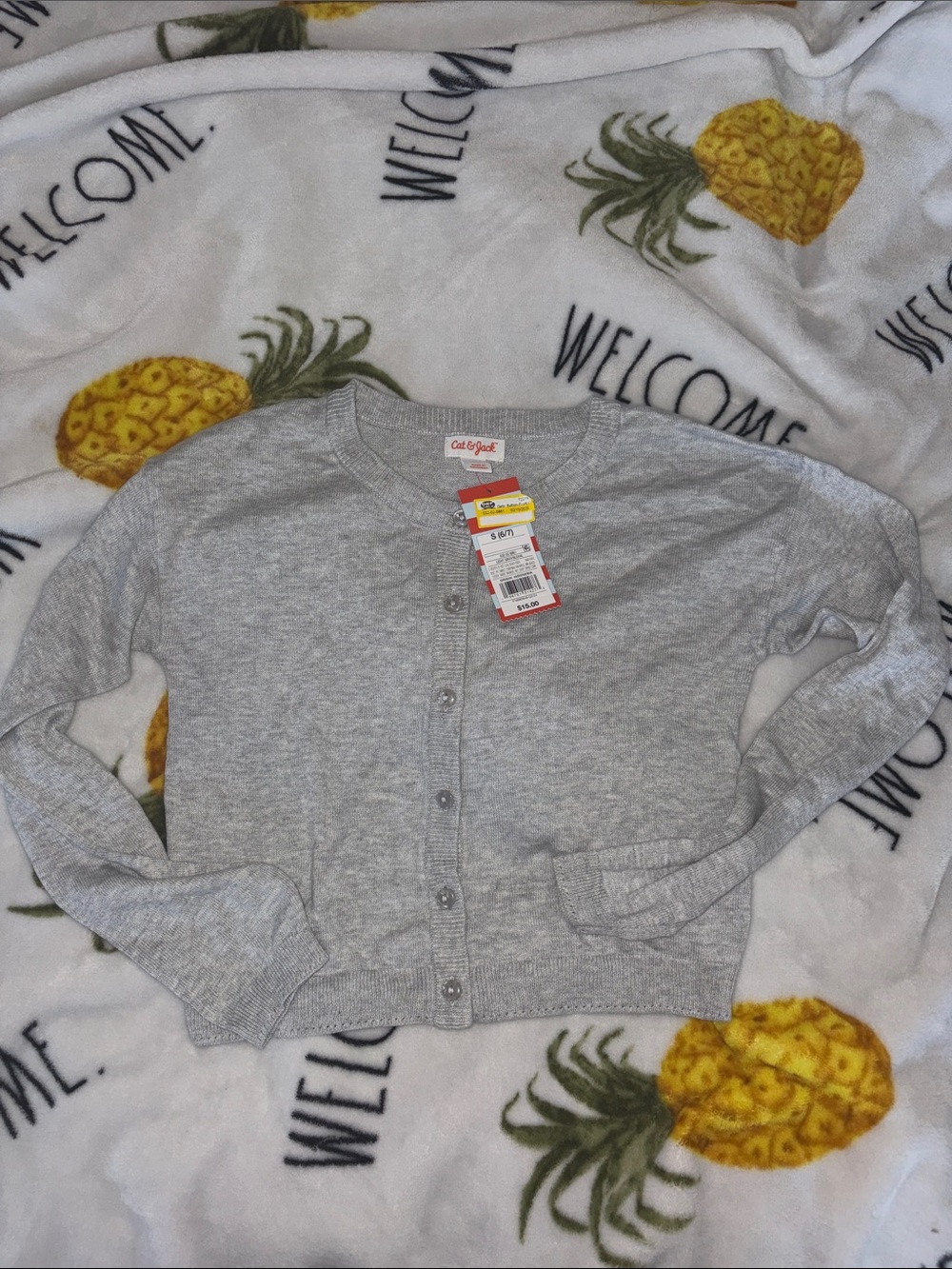 Cat & Jack Light Gray girls Button-Front Cardigan